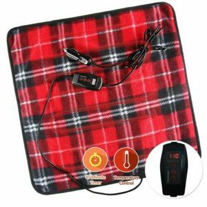 Zone Tech Car Mini Heated Travel Blanket Pad – Red Plaid 12V Comfortable Heating